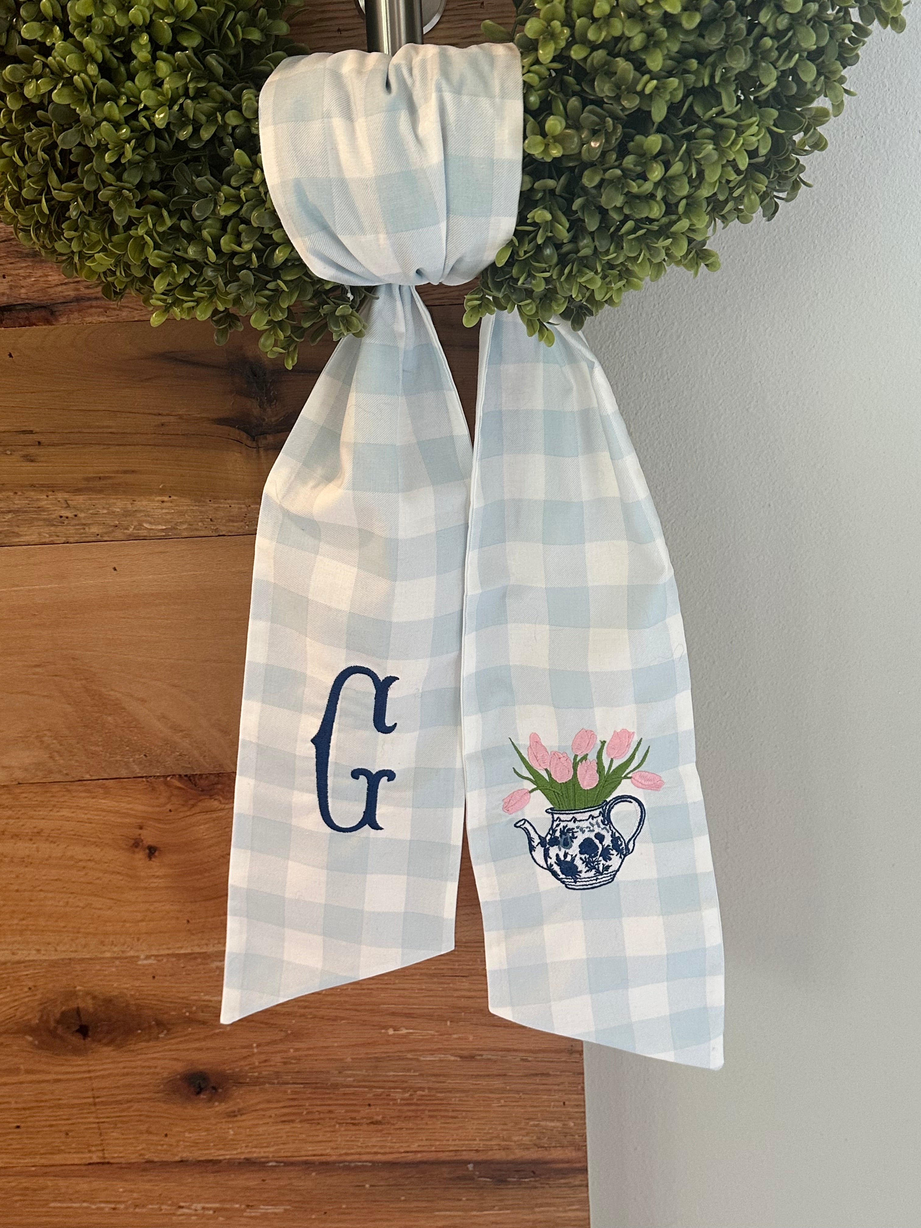 Personalized Floral Teapot Wreath Sash