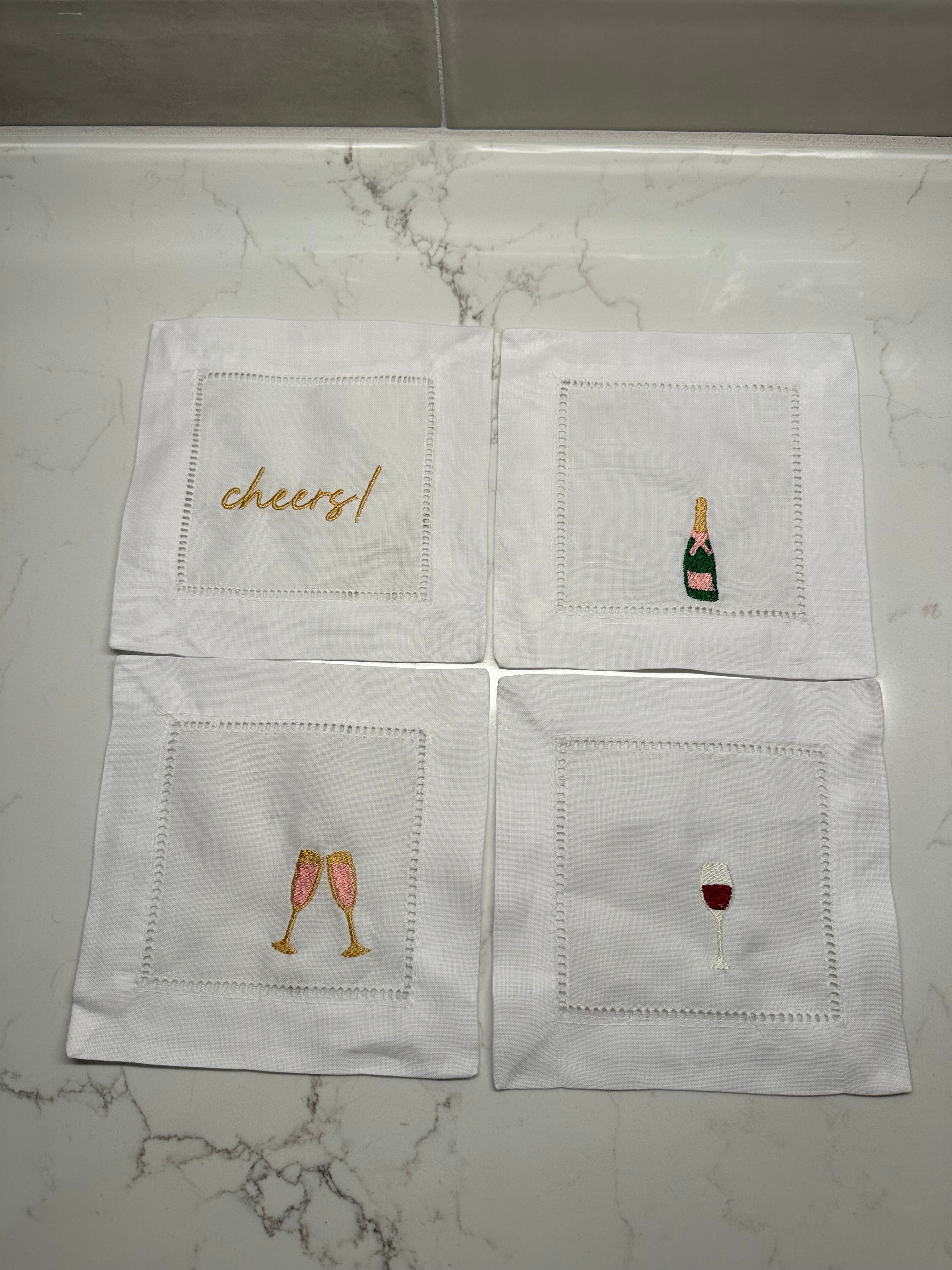 Embroidered Linen Cocktail Napkins - set of 4