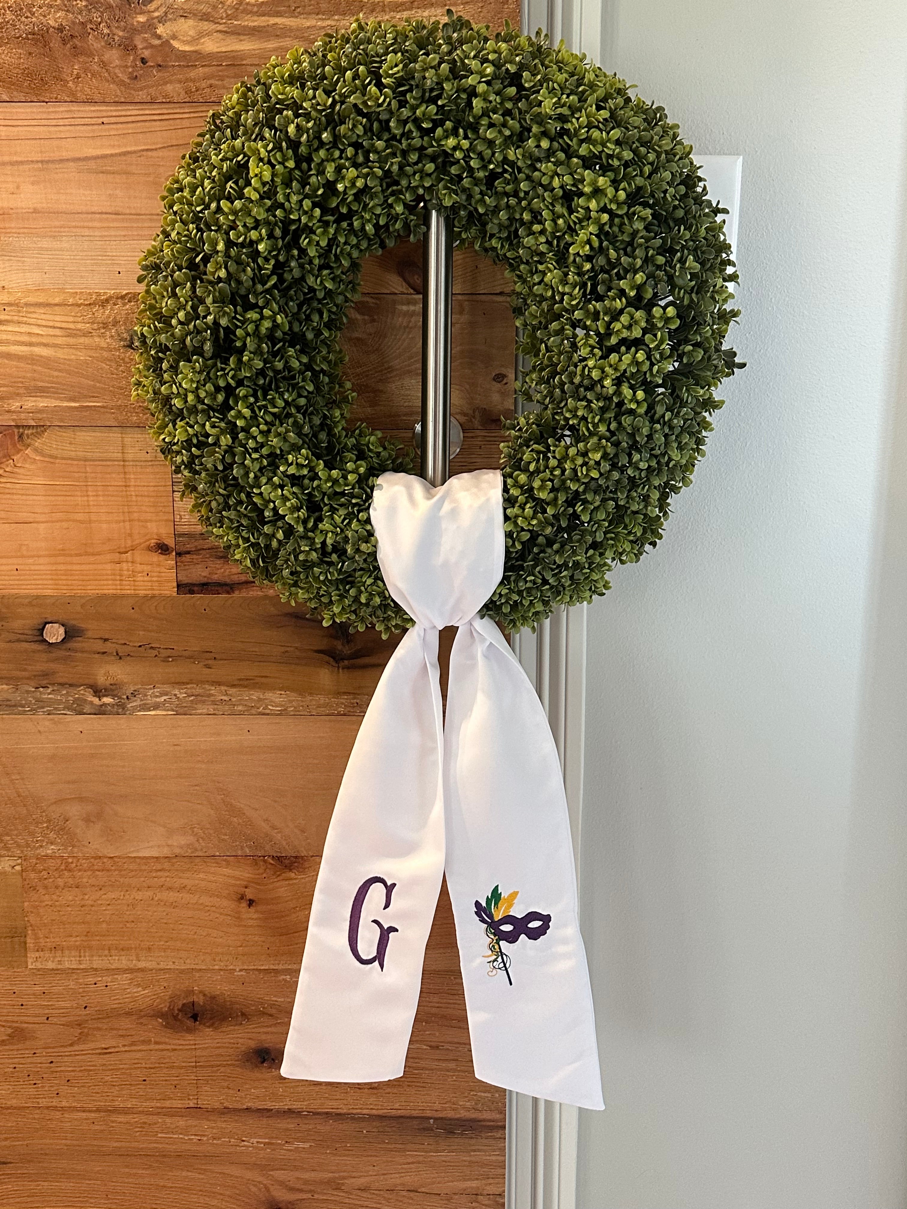 Customized Wreath Sash - Mardi Gras Mask and Monogram