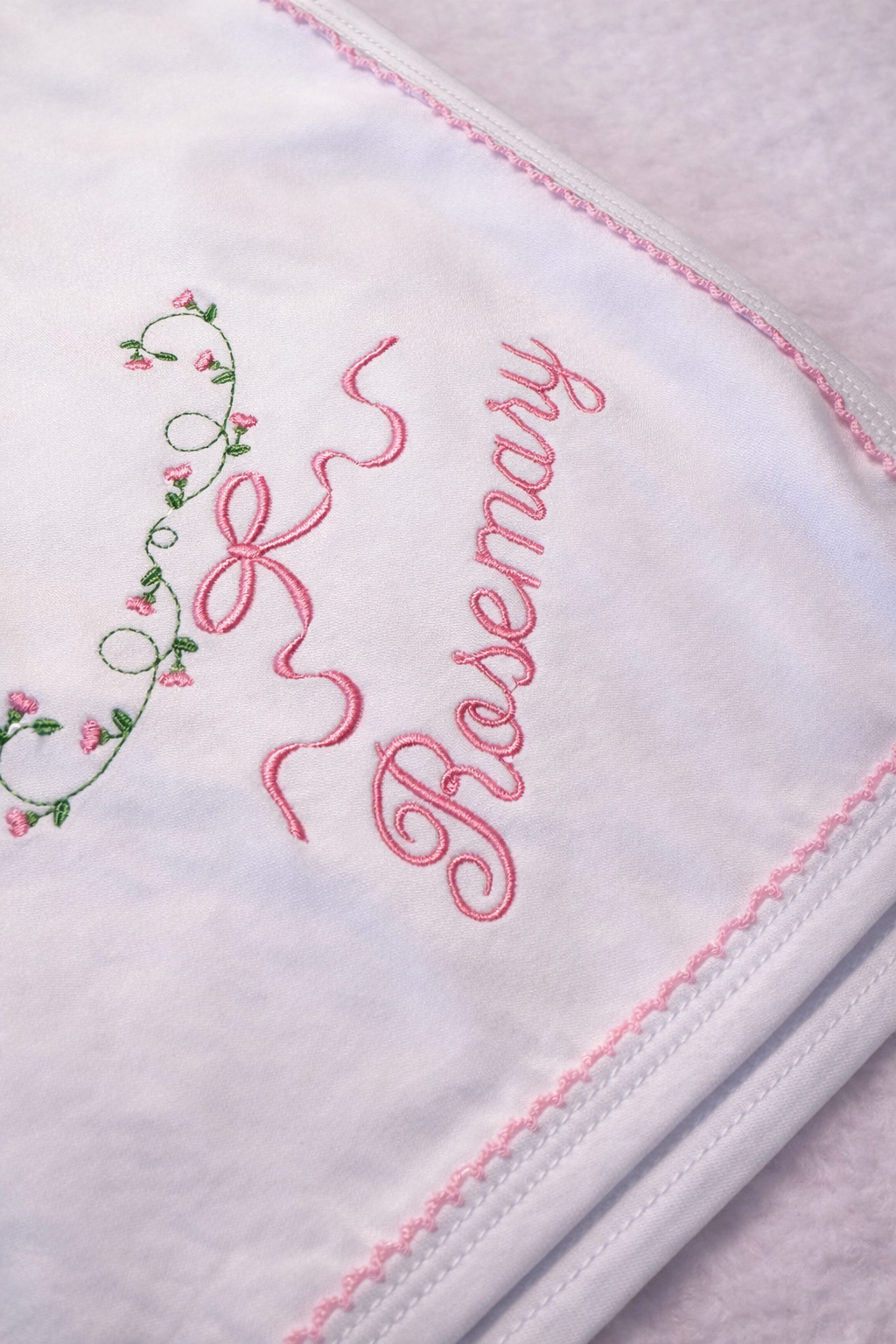 Girls Pink Picot Trim Baby Blanket