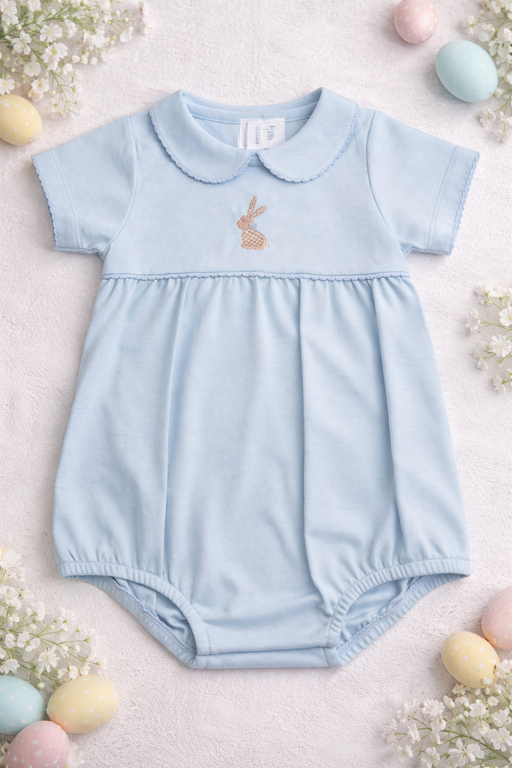 Classic Pima Cotton Boy Bubble with Picot Trim