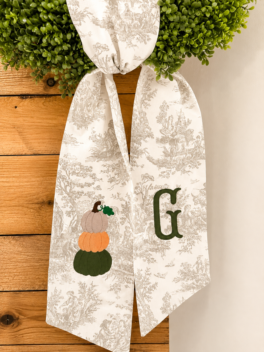 Harvest Toile Personalized Wreath Sash