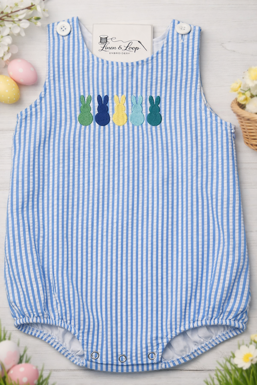 Boys Blue Seersucker Bunny Bubble