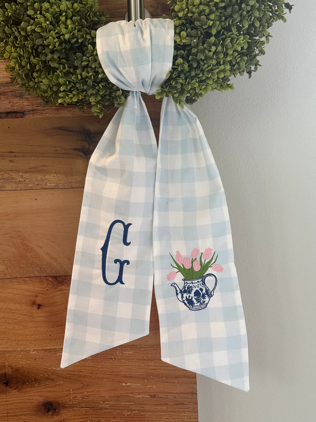 Personalized Floral Teapot Wreath Sash