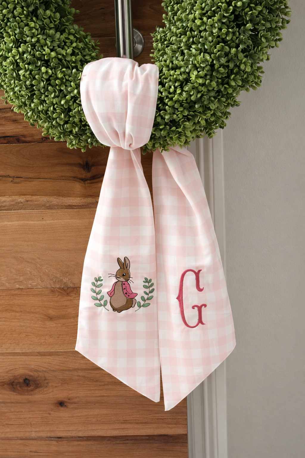 Easter Bunny Gingham Wreath Sash