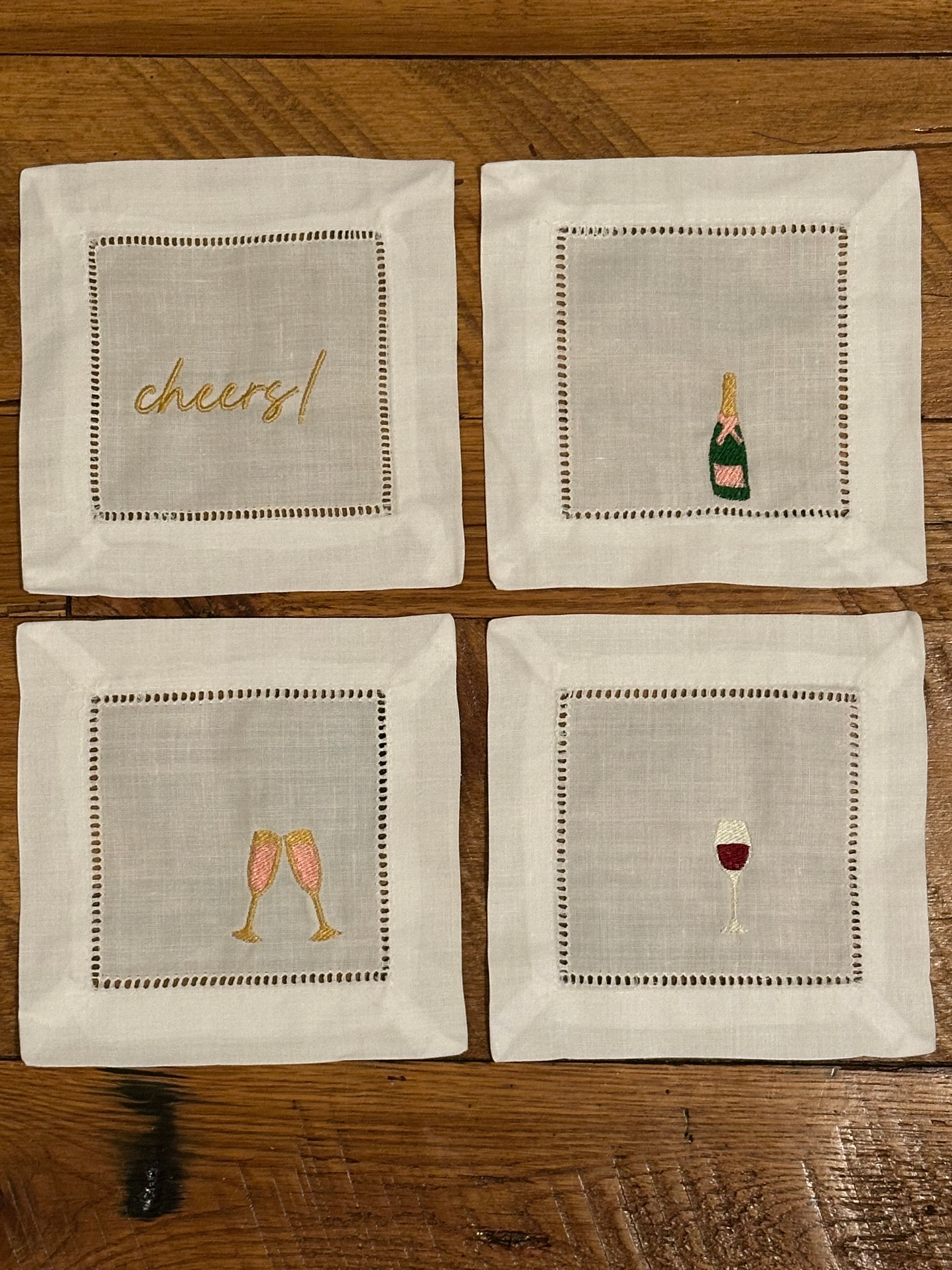 Embroidered Linen Cocktail Napkins - set of 4