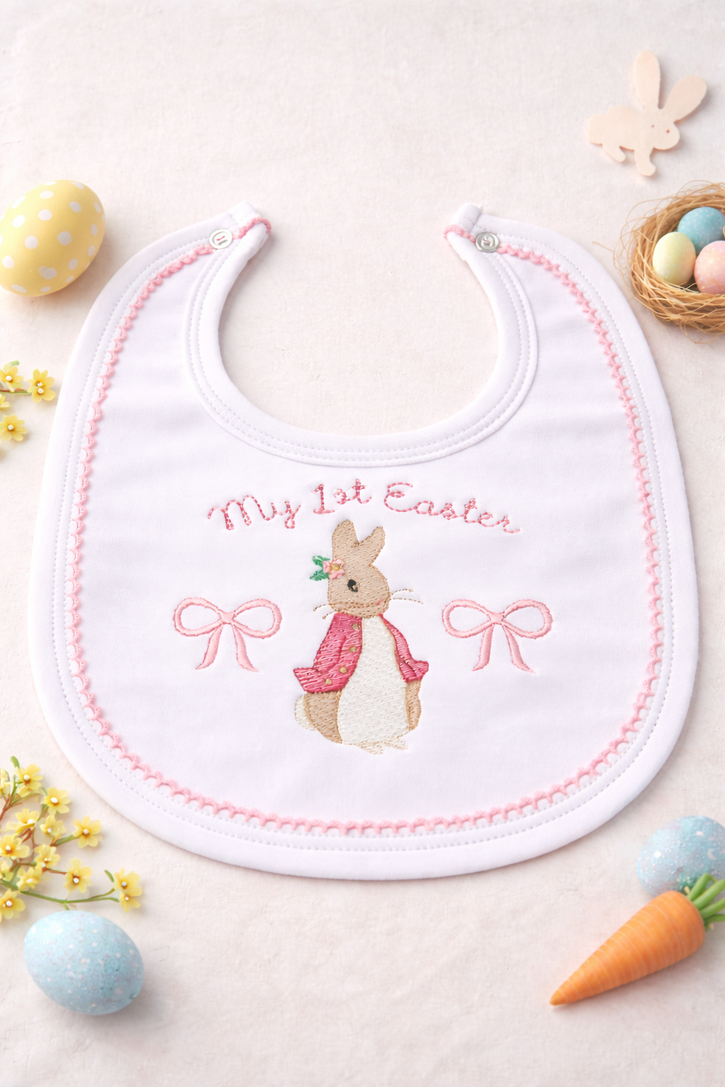 Embroidered Easter Girls Picot Trimmed Bib