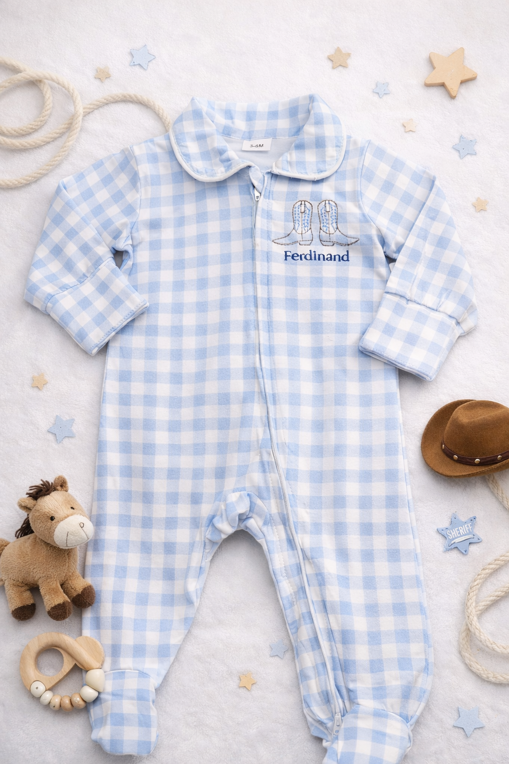 Baby Boy Gingham Footed Romper