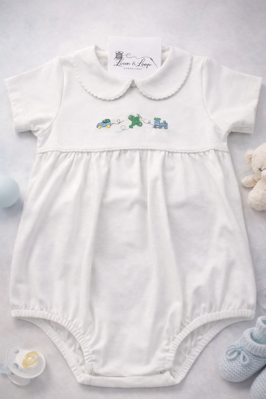 Classic Pima Cotton Boy Bubble with Picot Trim