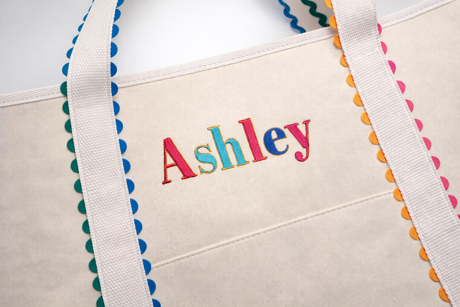 Multicolored Ric Rac Scalloped Canvas Tote