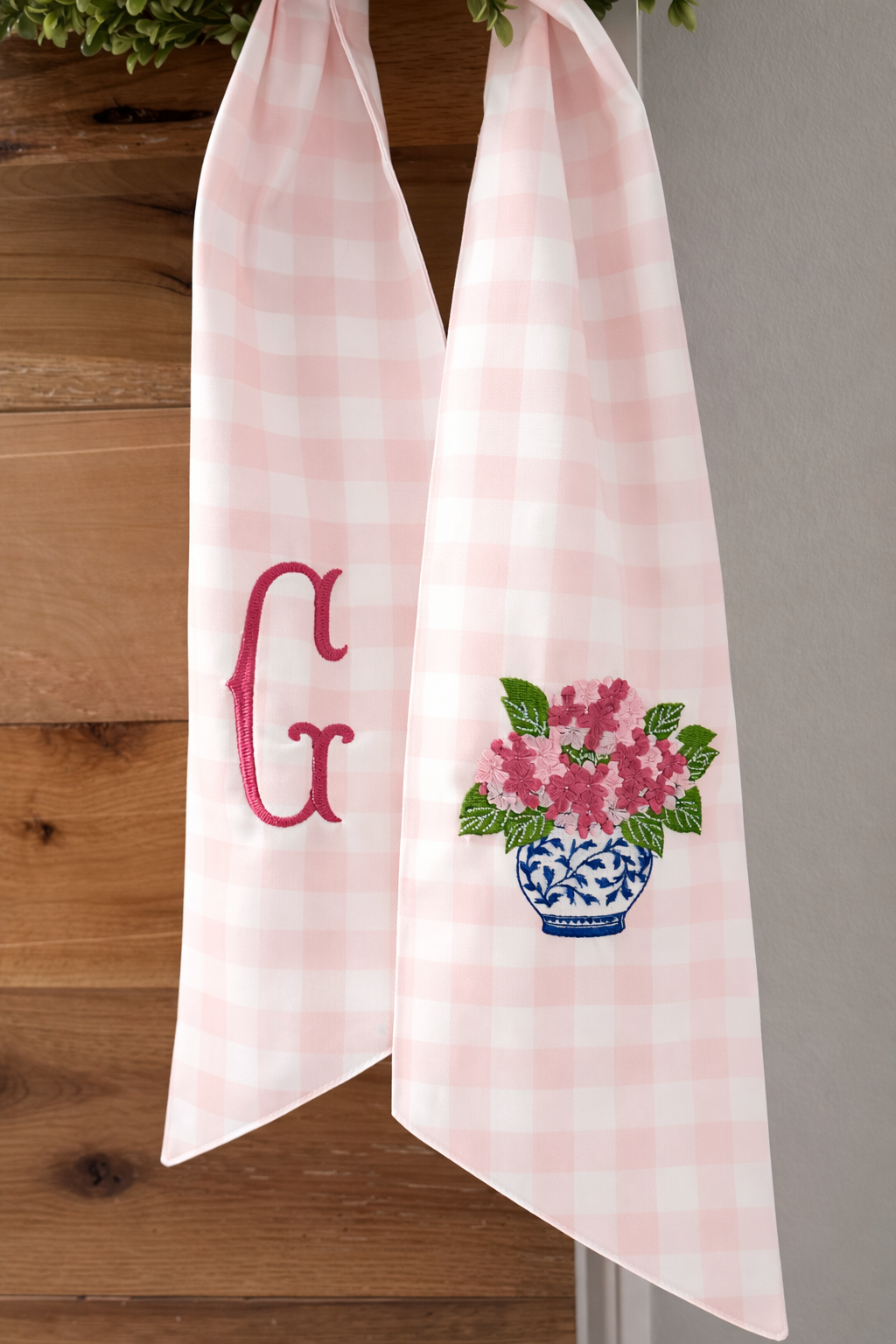 Spring Floral Gingham Wreath Sash