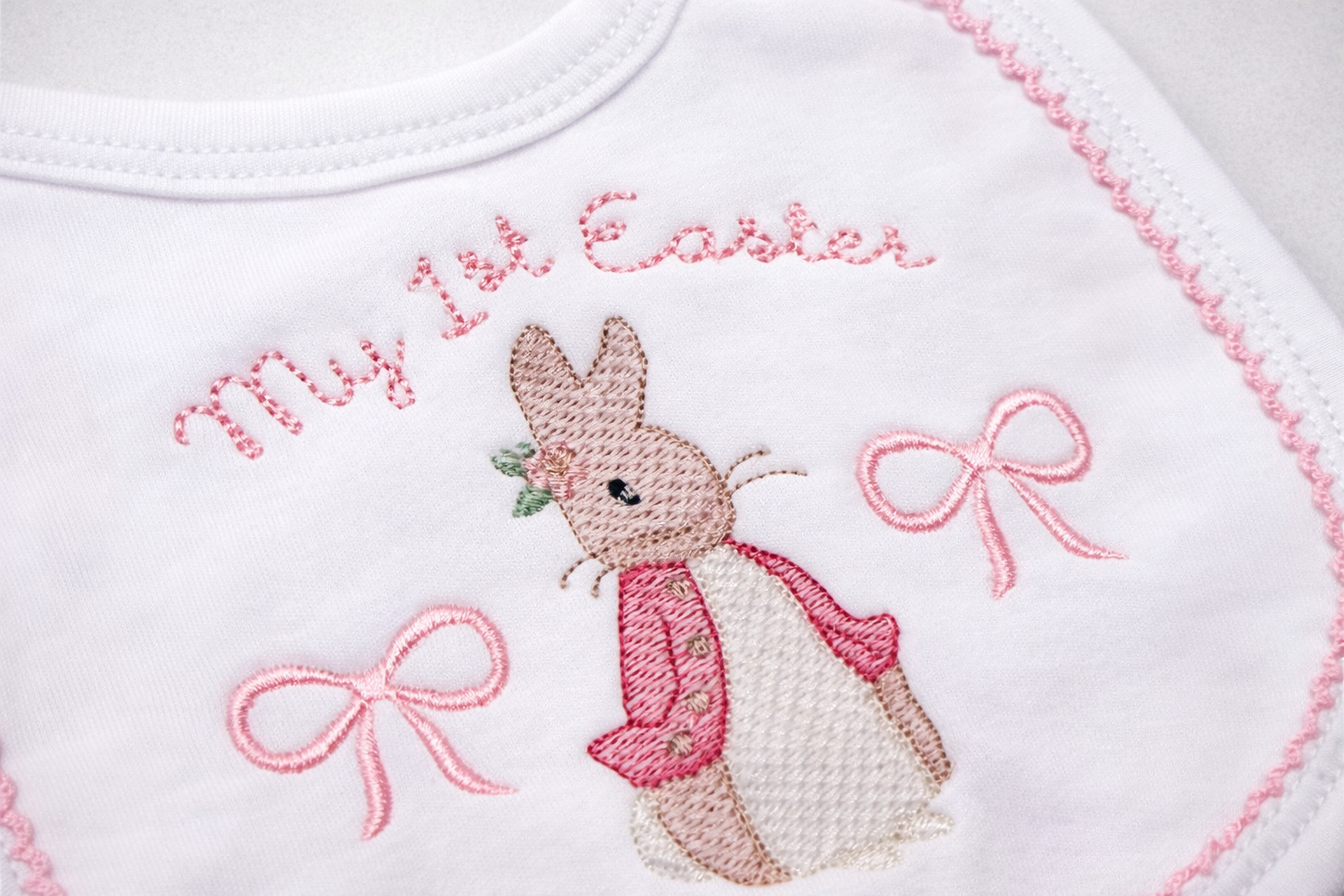 Embroidered Easter Girls Picot Trimmed Bib