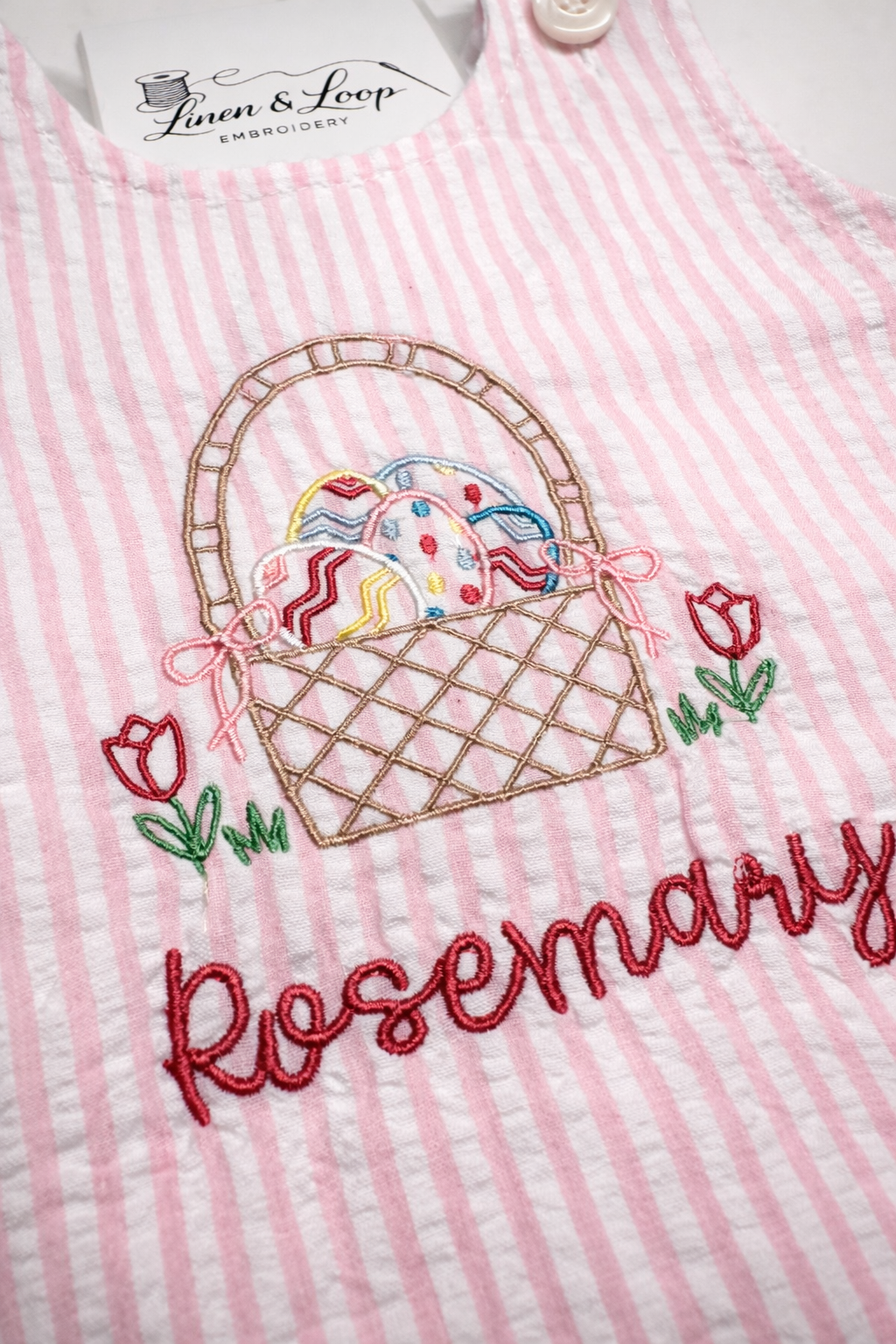 Pink Seersucker Easter Basket Bubble