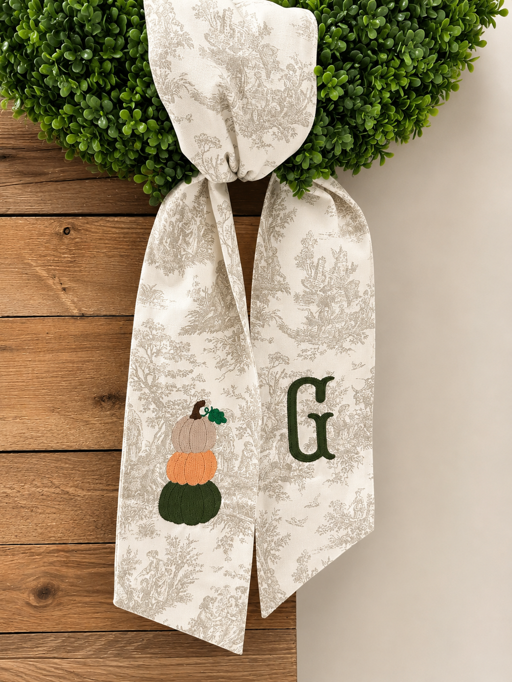 Harvest Toile Personalized Wreath Sash