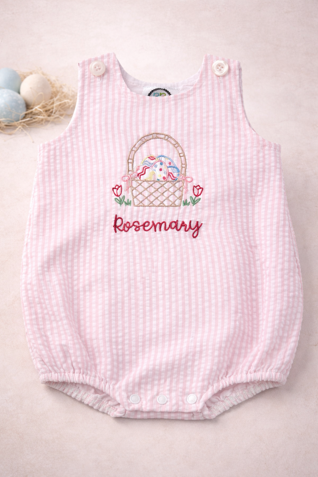 Pink Seersucker Easter Basket Bubble