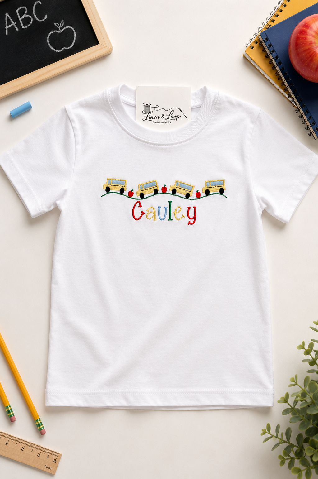 Personalized School Bus Embroidered Tee