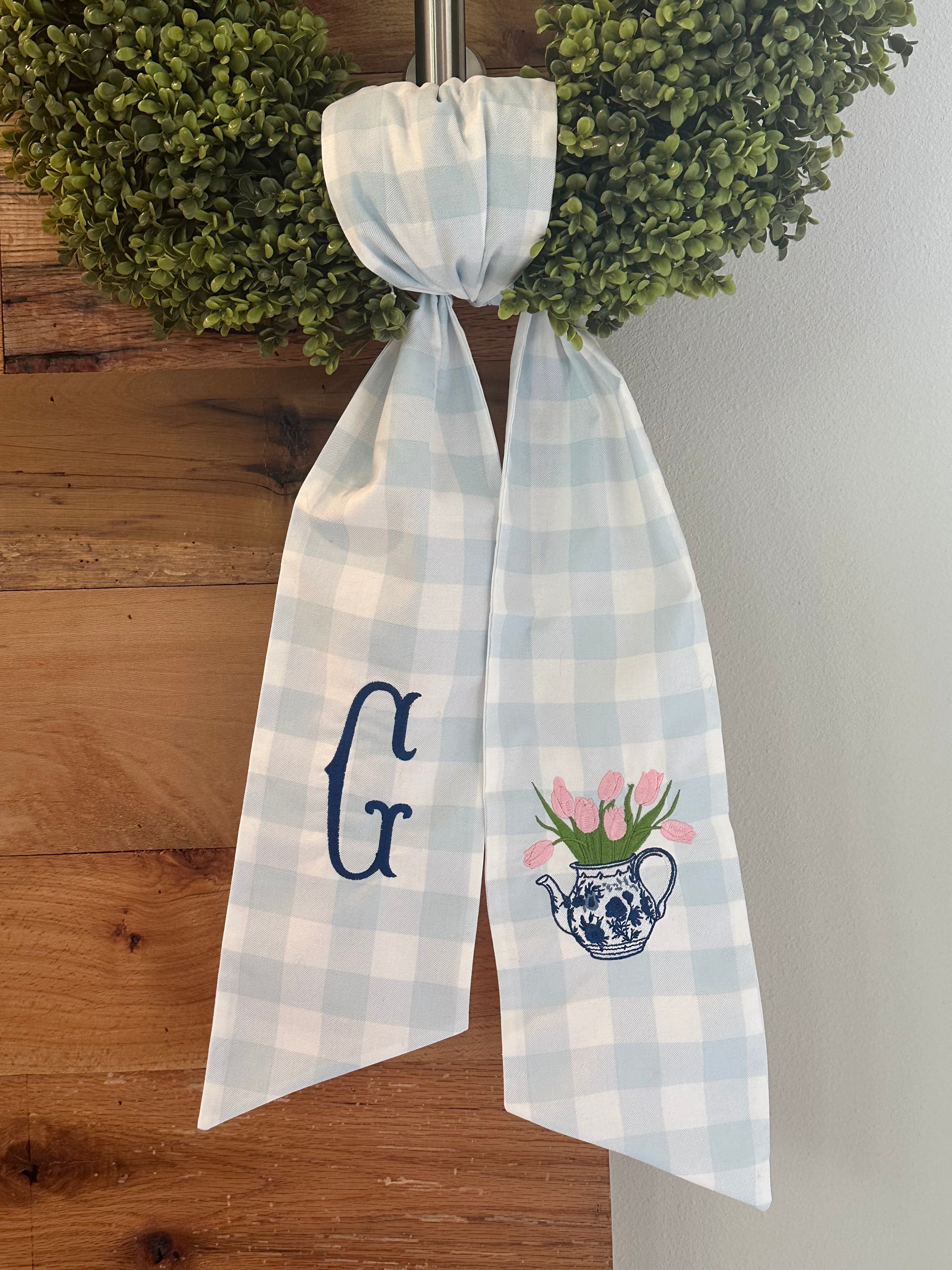 Personalized Floral Teapot Wreath Sash