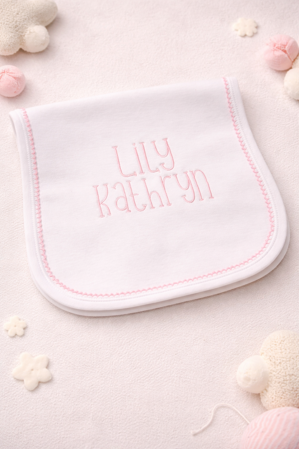 Girls Picot Trim Personalized Burp and Bib Bundle
