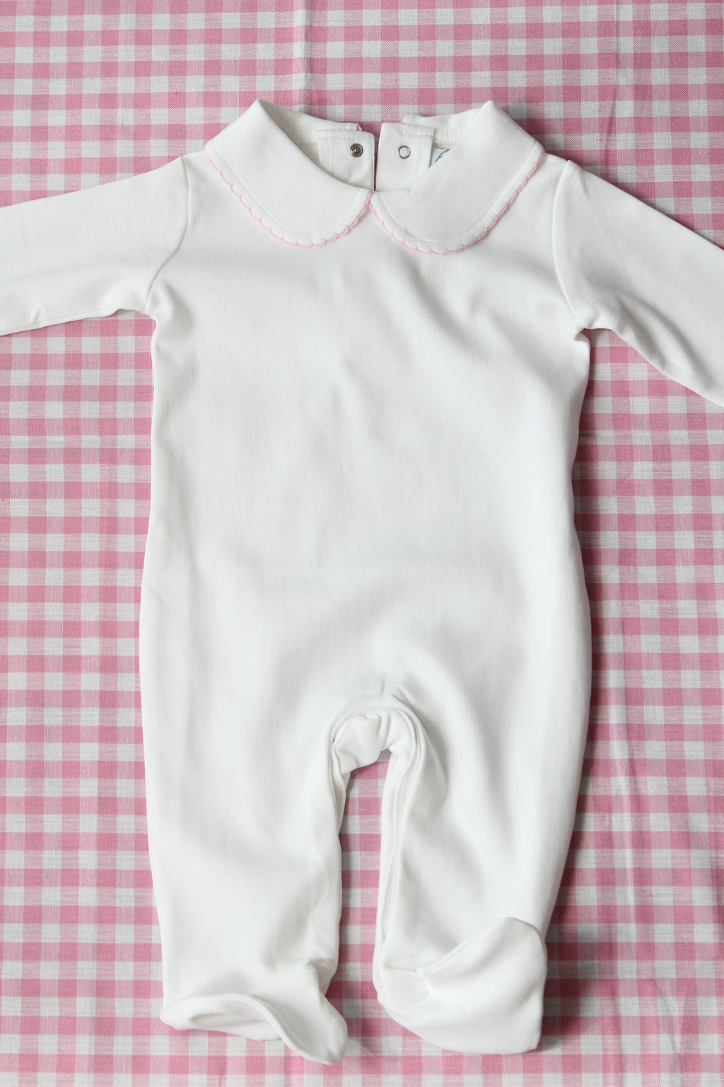 Boutique Style Solid White with Pink Eyelet Trim (Footie Optional)