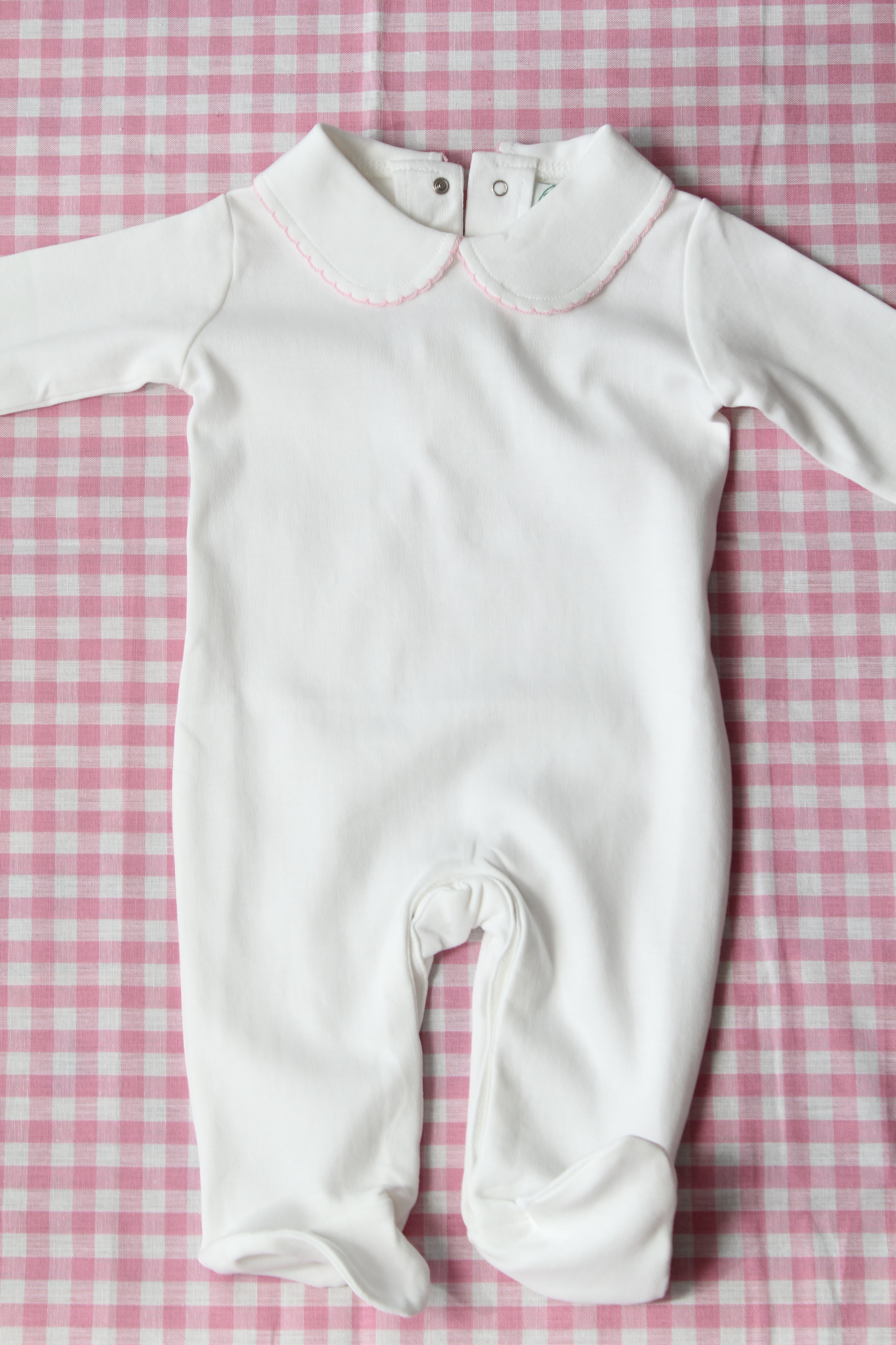Boutique Style Solid White with Pink Eyelet Trim (Footie Optional)