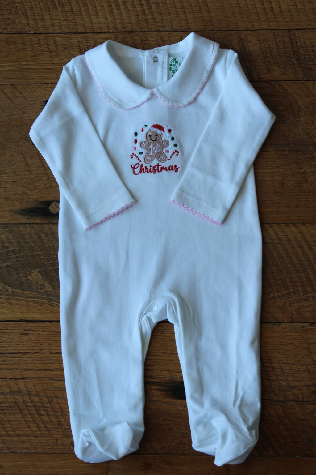 Boutique Style Solid White with Pink Eyelet Trim (Footie Optional)