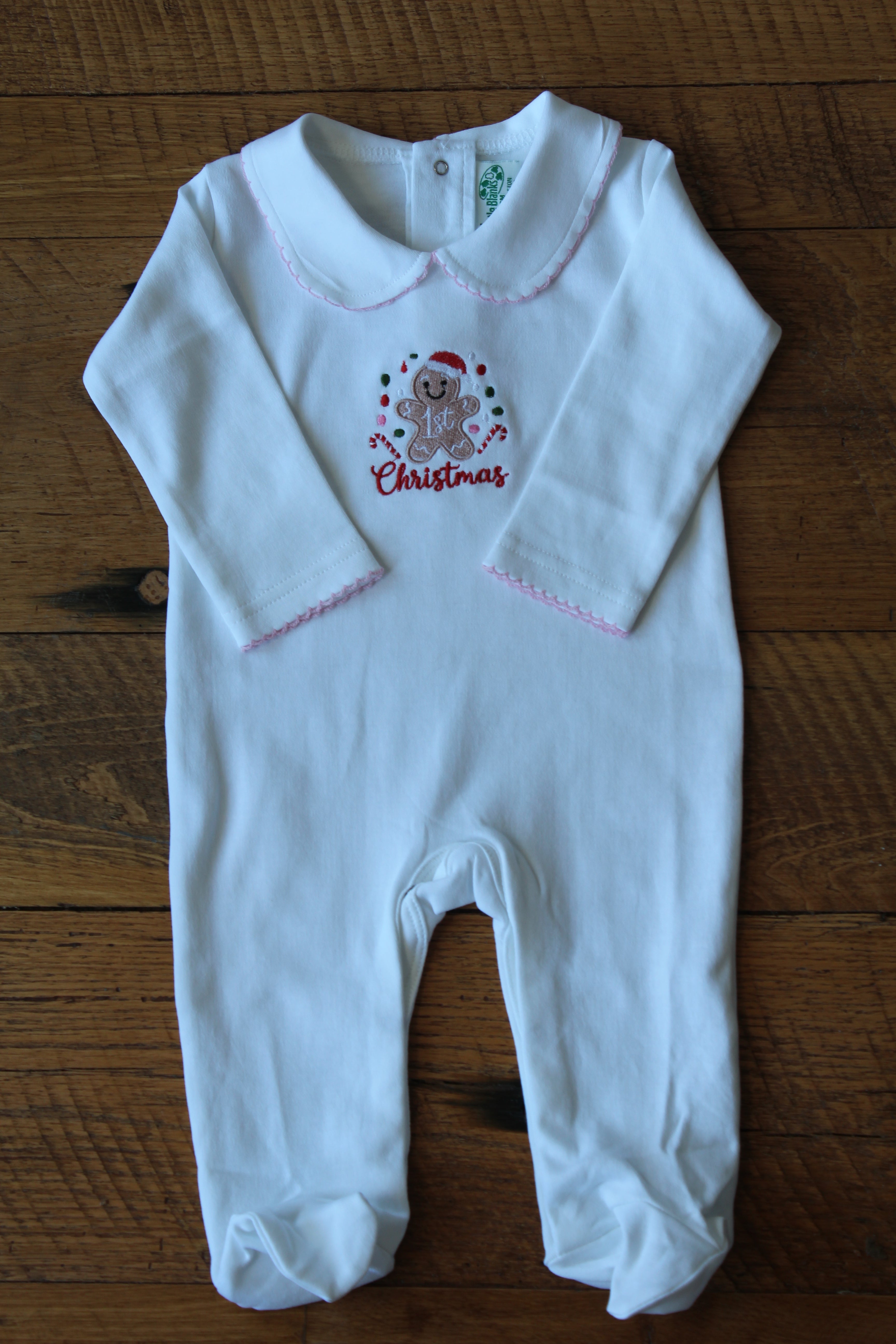 Boutique Style Solid White with Pink Eyelet Trim (Footie Optional)