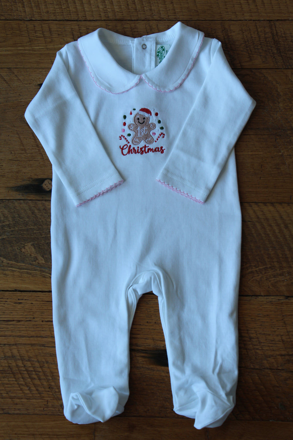 Boutique Style Solid White with Pink Eyelet Trim (Footie Optional)