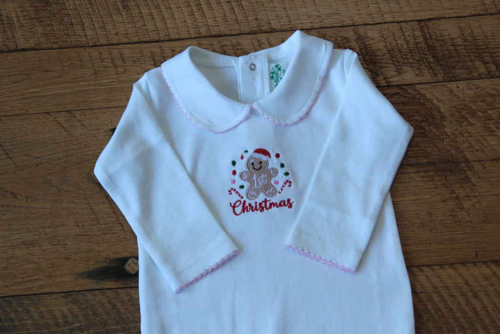 Boutique Style Solid White with Pink Eyelet Trim (Footie Optional)