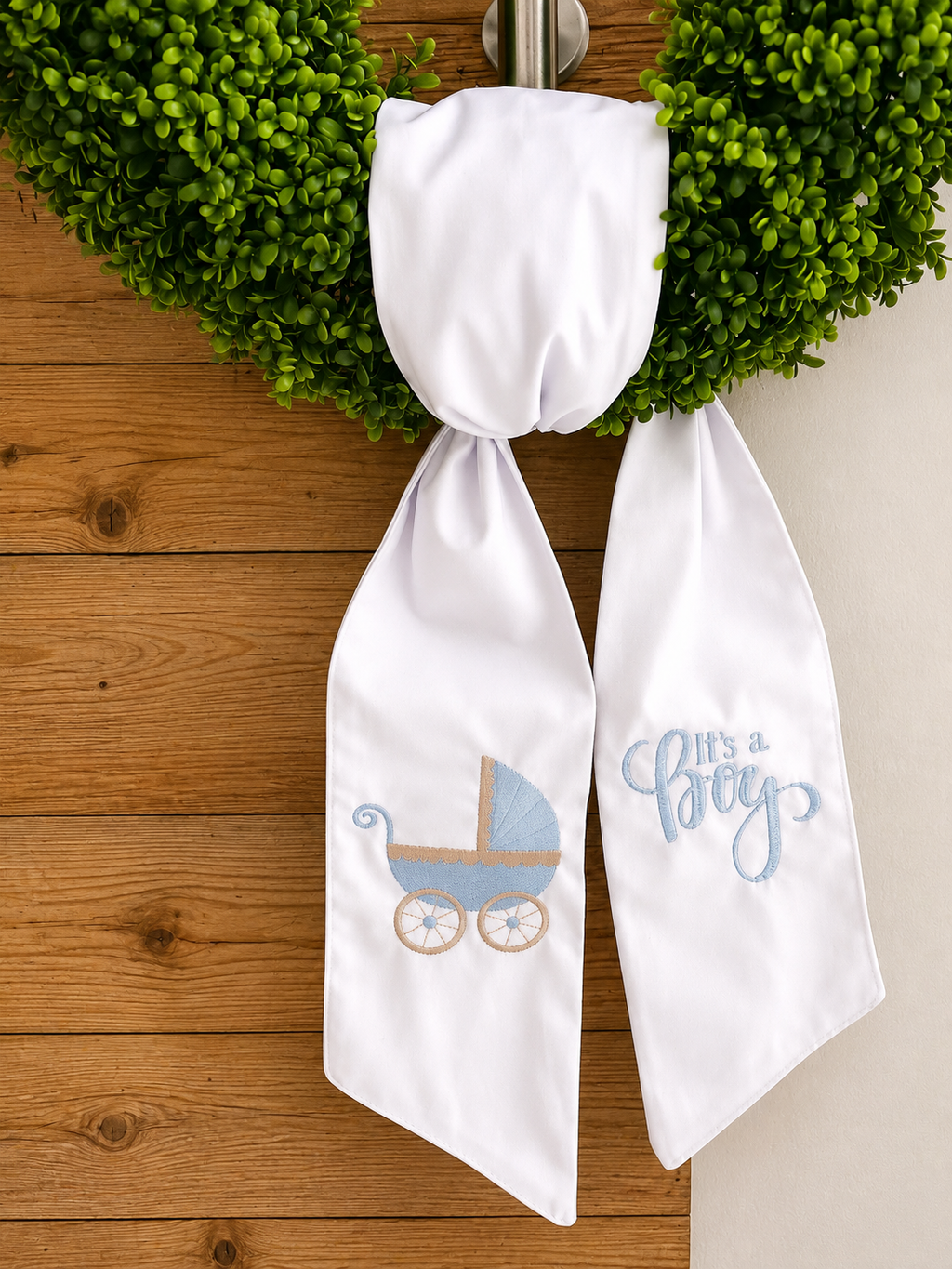 Personalized Baby Boy Announcement Wreath Sash
